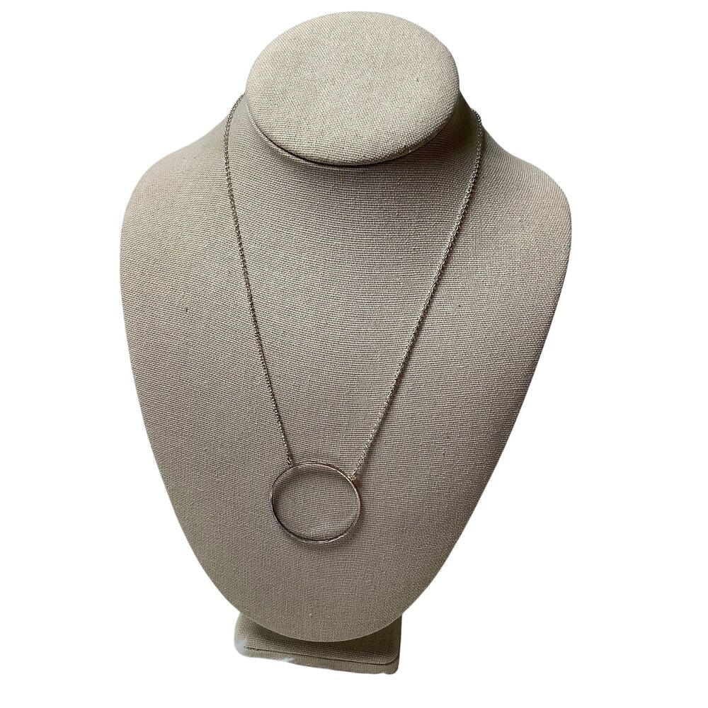 Lele Sadoughi Silver Tone Chain Open Circle Pendant Necklace Minimalist F18-11